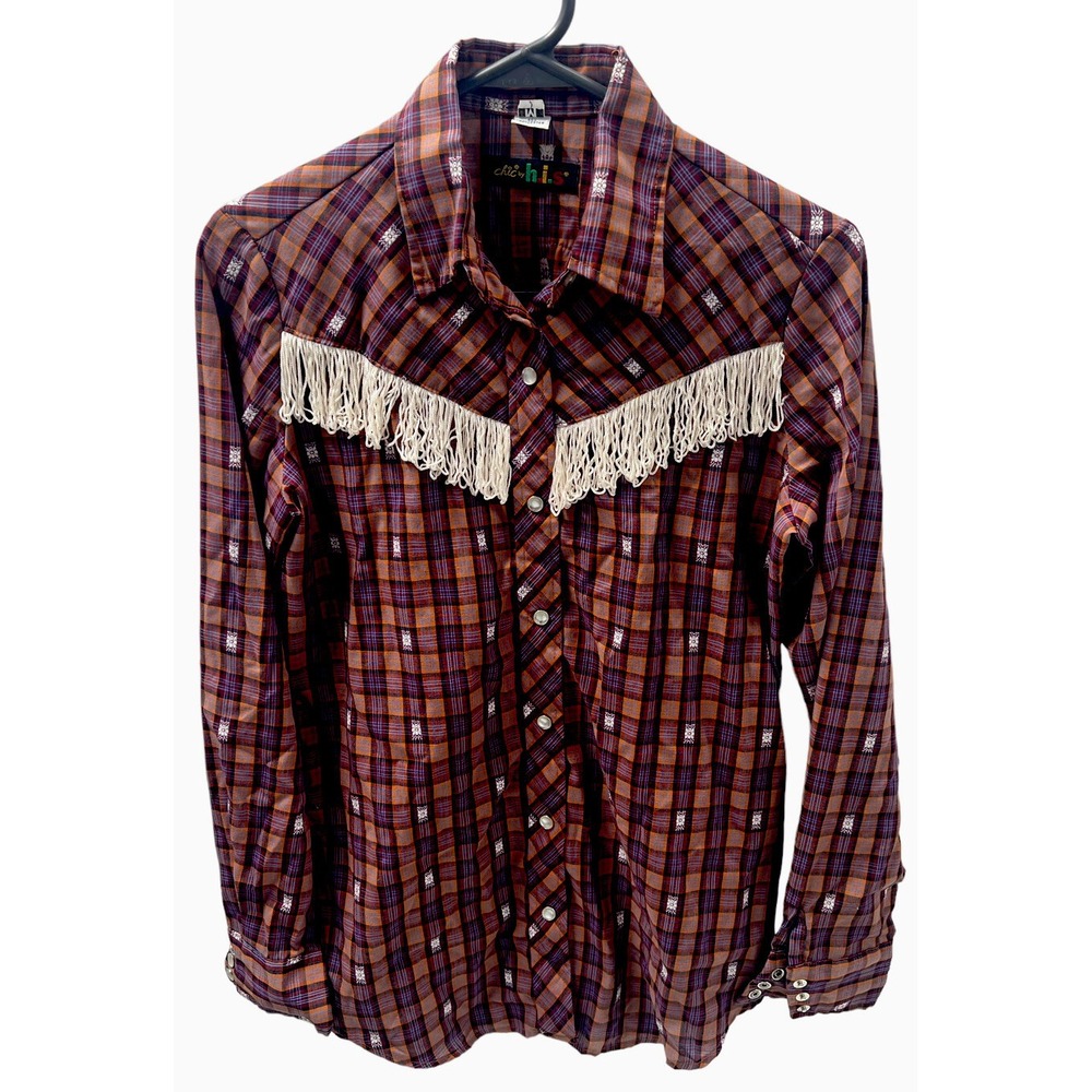 Vtg Western Shirt chic by H.I.S. Size M Pearl Snap Fringe Maroon Cosplay Rodeo